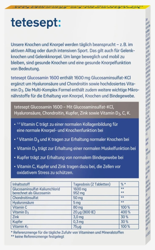 قرص گلوکزامین غضروف ساز تتسپت اصل آلمان ۴۰ عدد Glucosamin